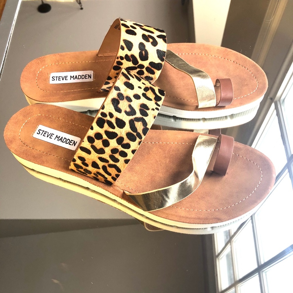 Leopard print and gold sandals